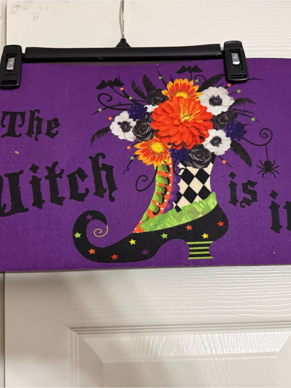 Festive Purple Witch Boot Door Mat - Halloween Floral Accent